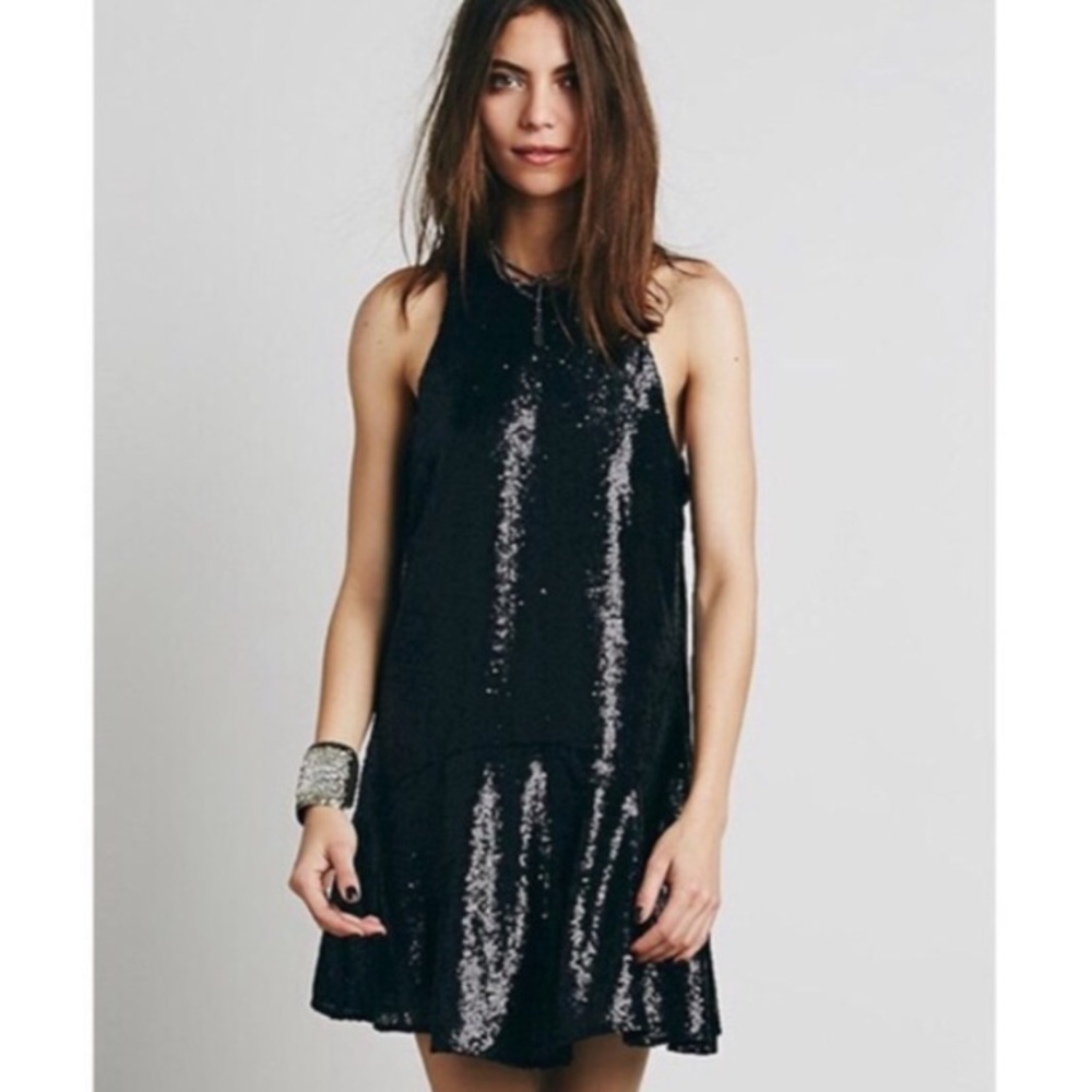 Free People black sequin dress with keyhole back